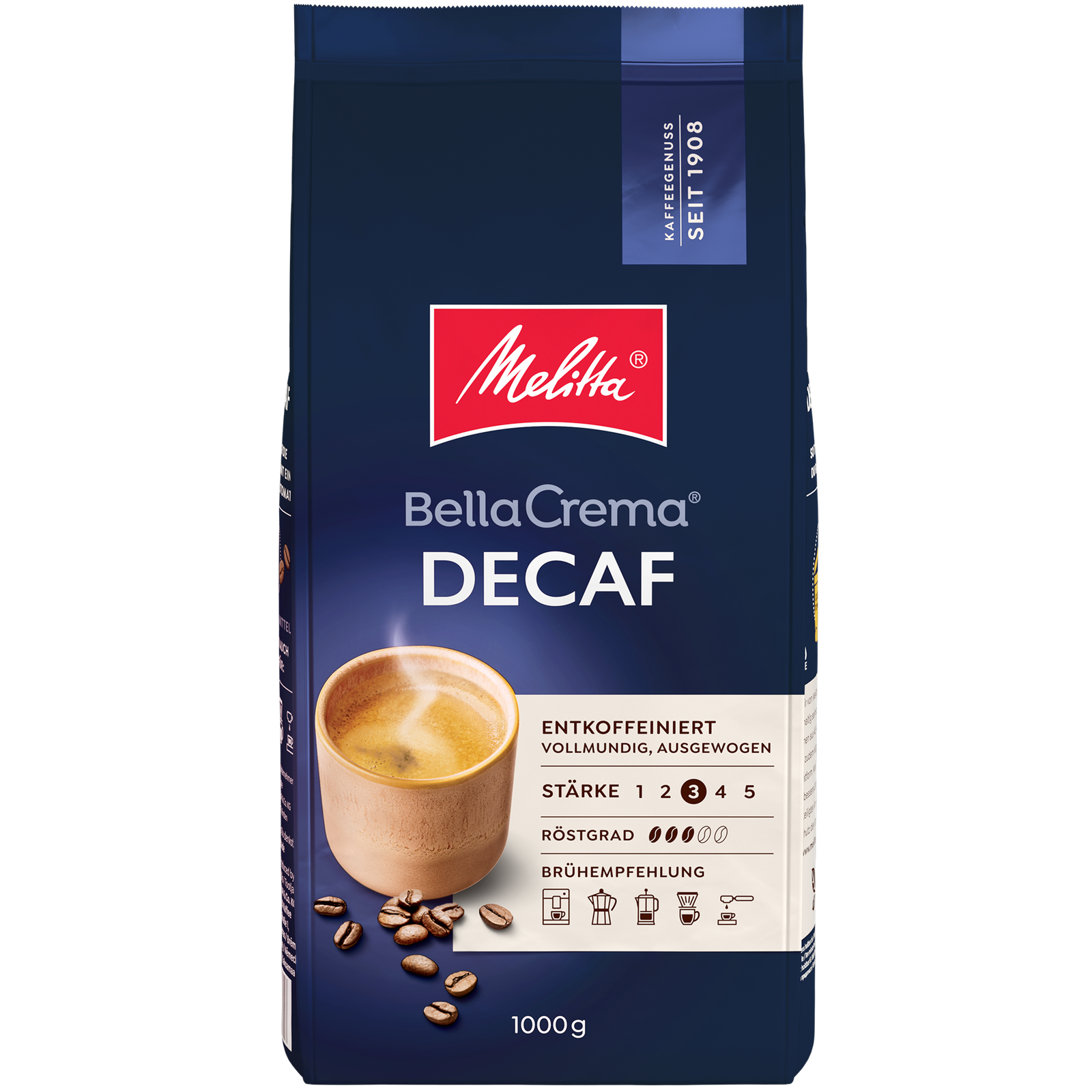 Melitta Bella Crema Decaffeinato koffiebonen (8 x 1 Kilo)