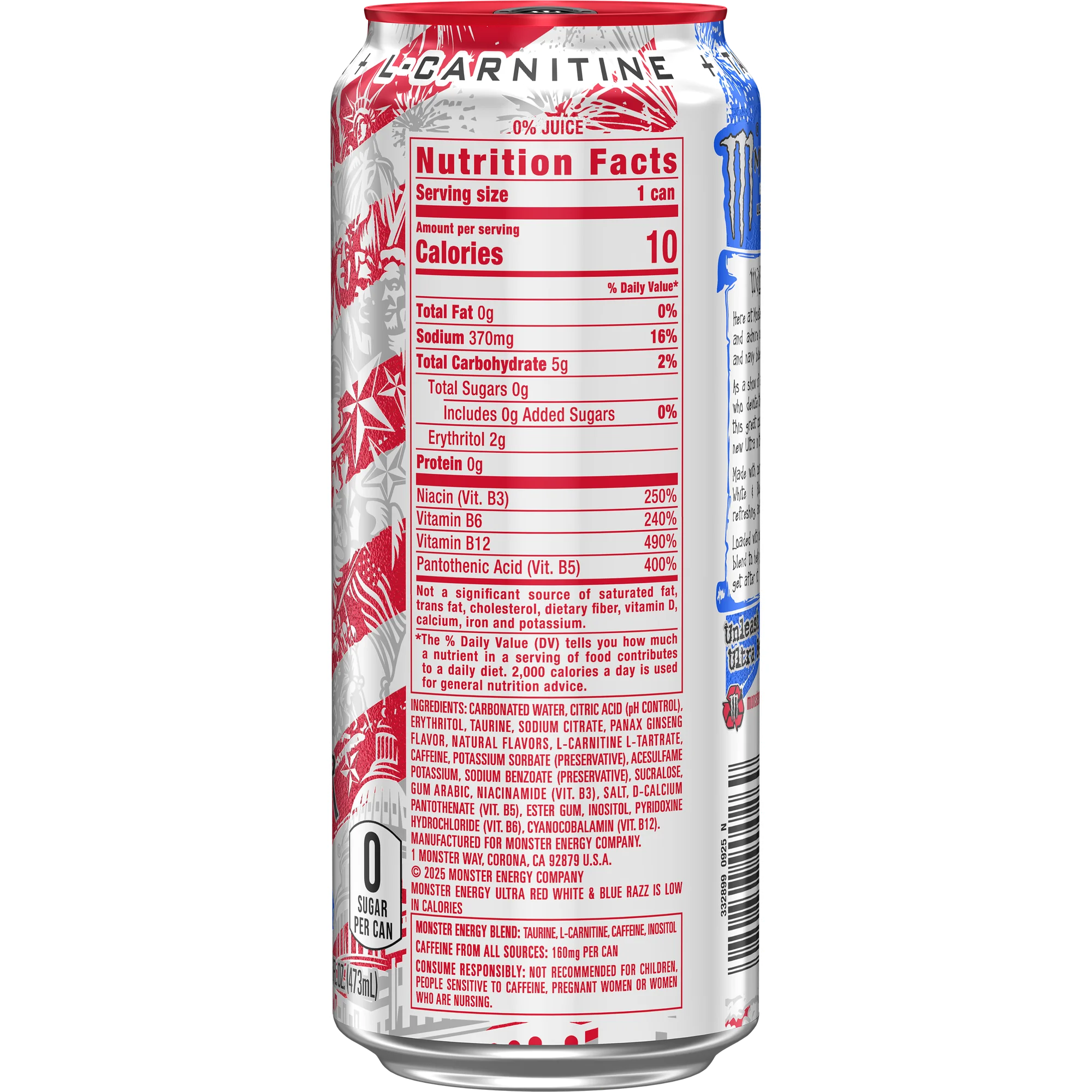 Monster Energy Ultra Red White & Blue Razz (24 x 0,473 Liter Dosen USA)