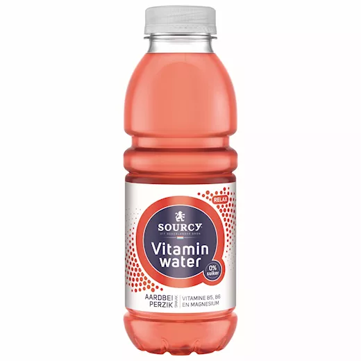 Sourcy Vitamin Water Aardbei Perzik (6 x 0,5 Liter PET-flessen)